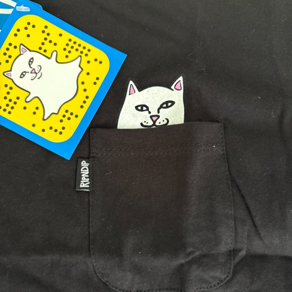 RIPNDIP Lord Nermal Pocket Tee Black Middle Finger Streetwear Cat Size XS New - Picture 4 of 6